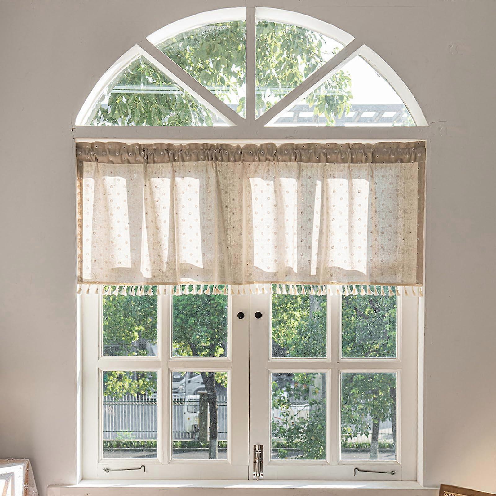 Linen Panel Curtains 148 x 46 cm Plant Pattern Striped Kitchen Curtains Short Curtains Window Curtains Model A