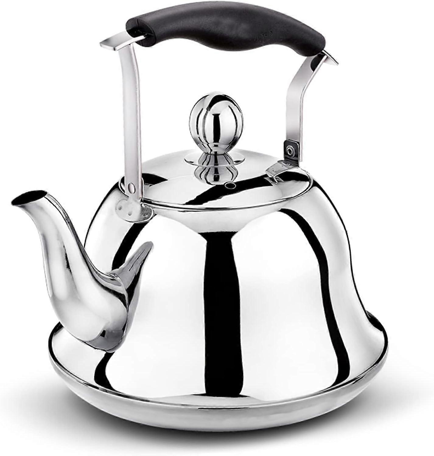 Whistling Tea Kettle 3L Stainless Steel Stovetop Pot with Anti-Scald Handle and Streamlined Spout (Silver)