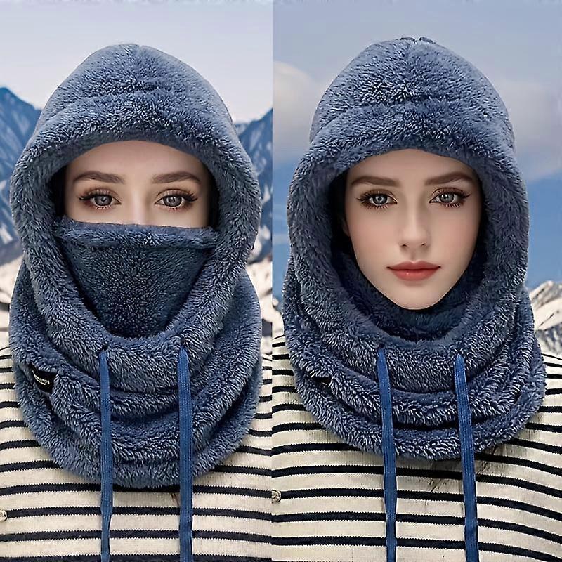 1pc Women's Winter Plush Mask Hat - Elastic Face Cover with Drawstring Closure, Lightweight Warm Face Protection