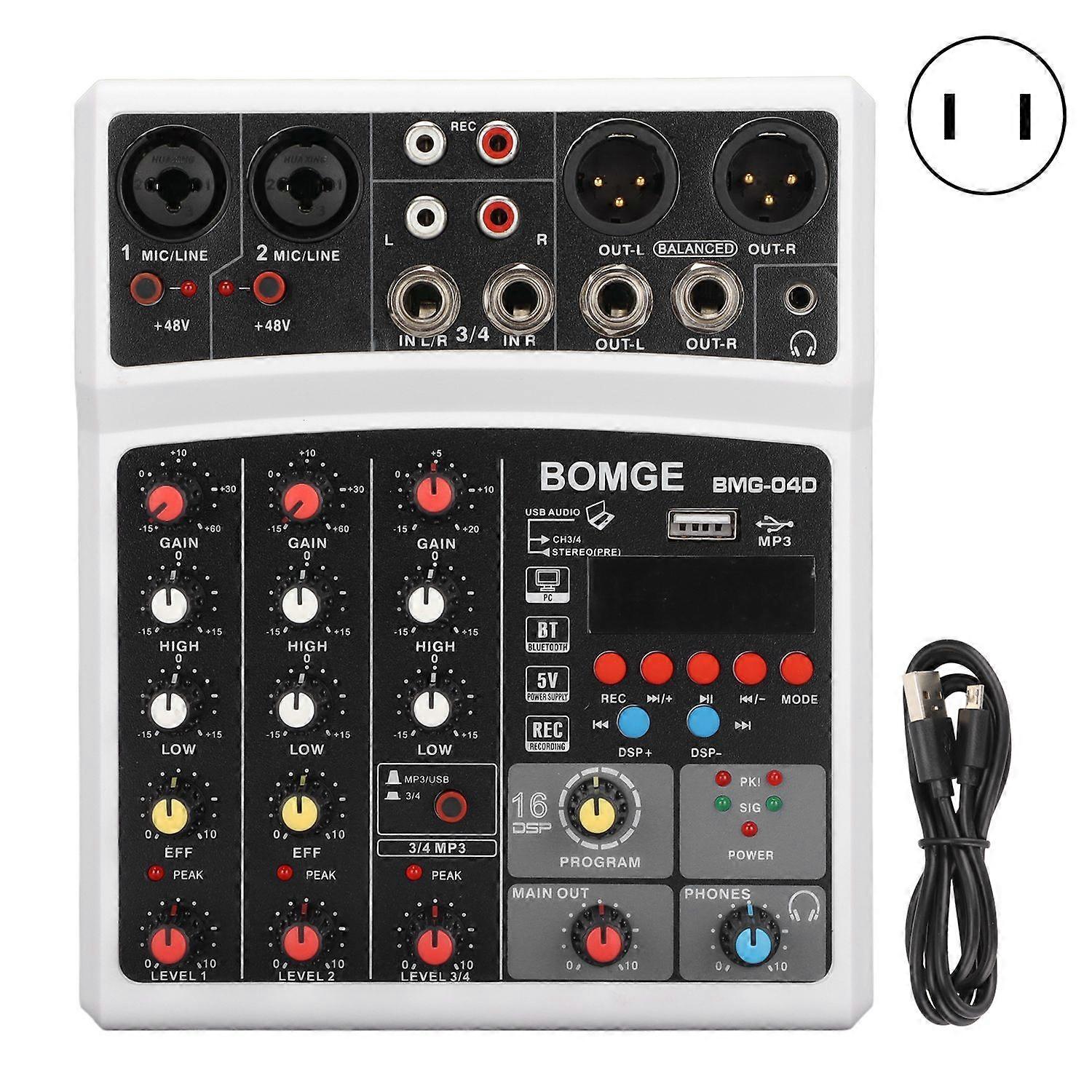 BMG‑04D 4 Channel Mixer 48V Phantom Power Stereo Recording 4 Channel Mixing Console 100‑240VWhite US