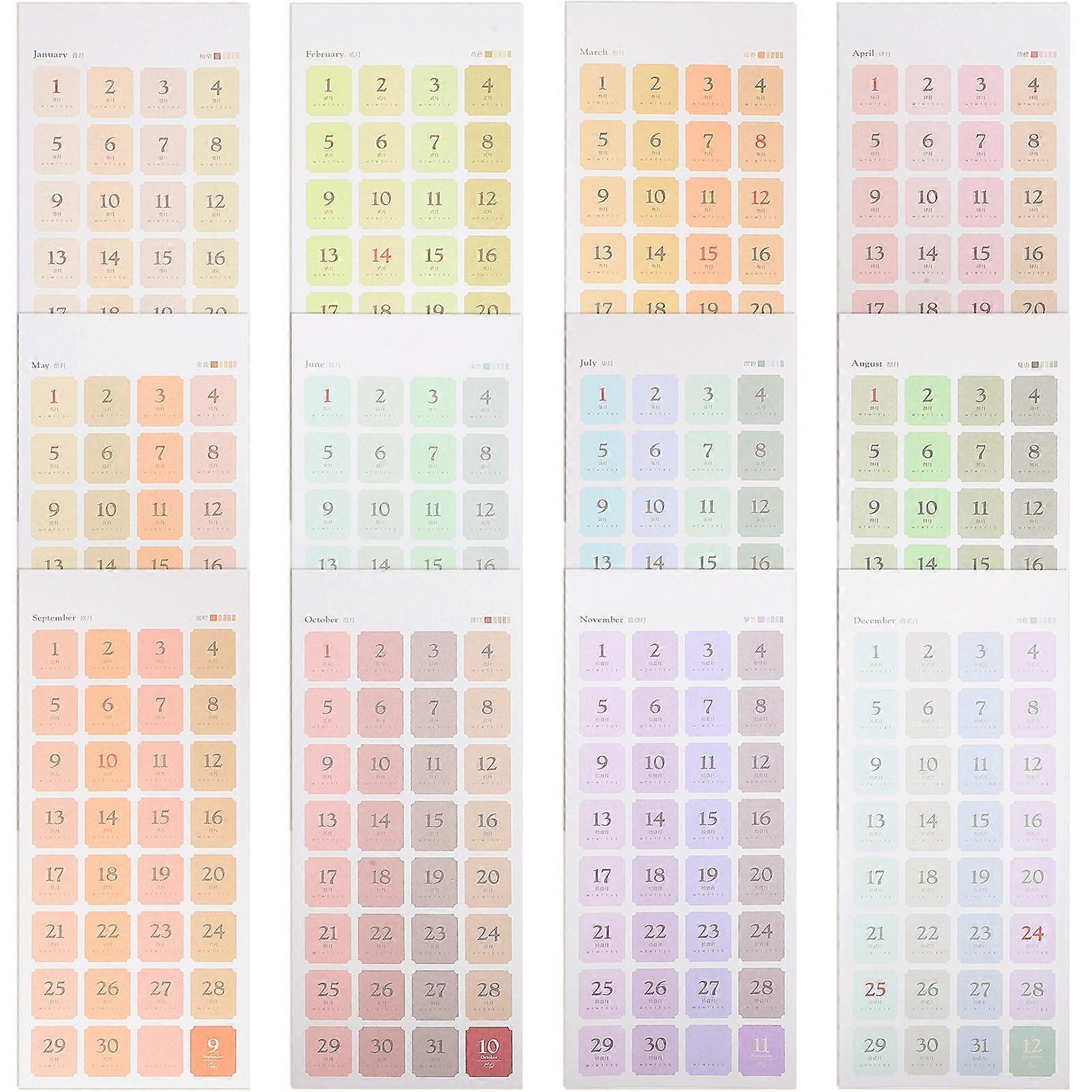 12 Sheets Portable Calendar Stickers Multi-function Planner Tabs Household Book Tabs