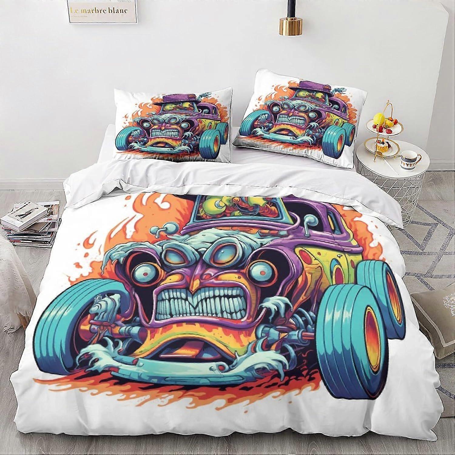 مجموعة مفروشات LikeEj Monster طقم غطاء لحاف سيارة عتيقة غطاء لحاف كرتون سحاب ناعم مع غطاء وسادة مزدوج