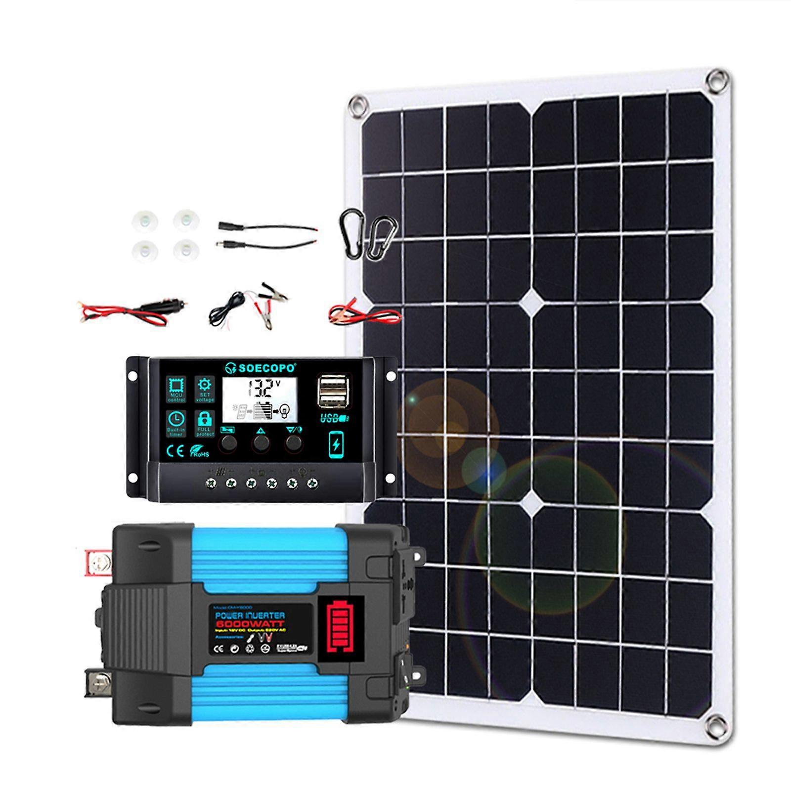 500W Solar Panel with 6000W Power inverter DC 12V/24V to AC 110V/220V 100A MPPT Controller Solar System Complete Kit for Home Camping Off-Grid
