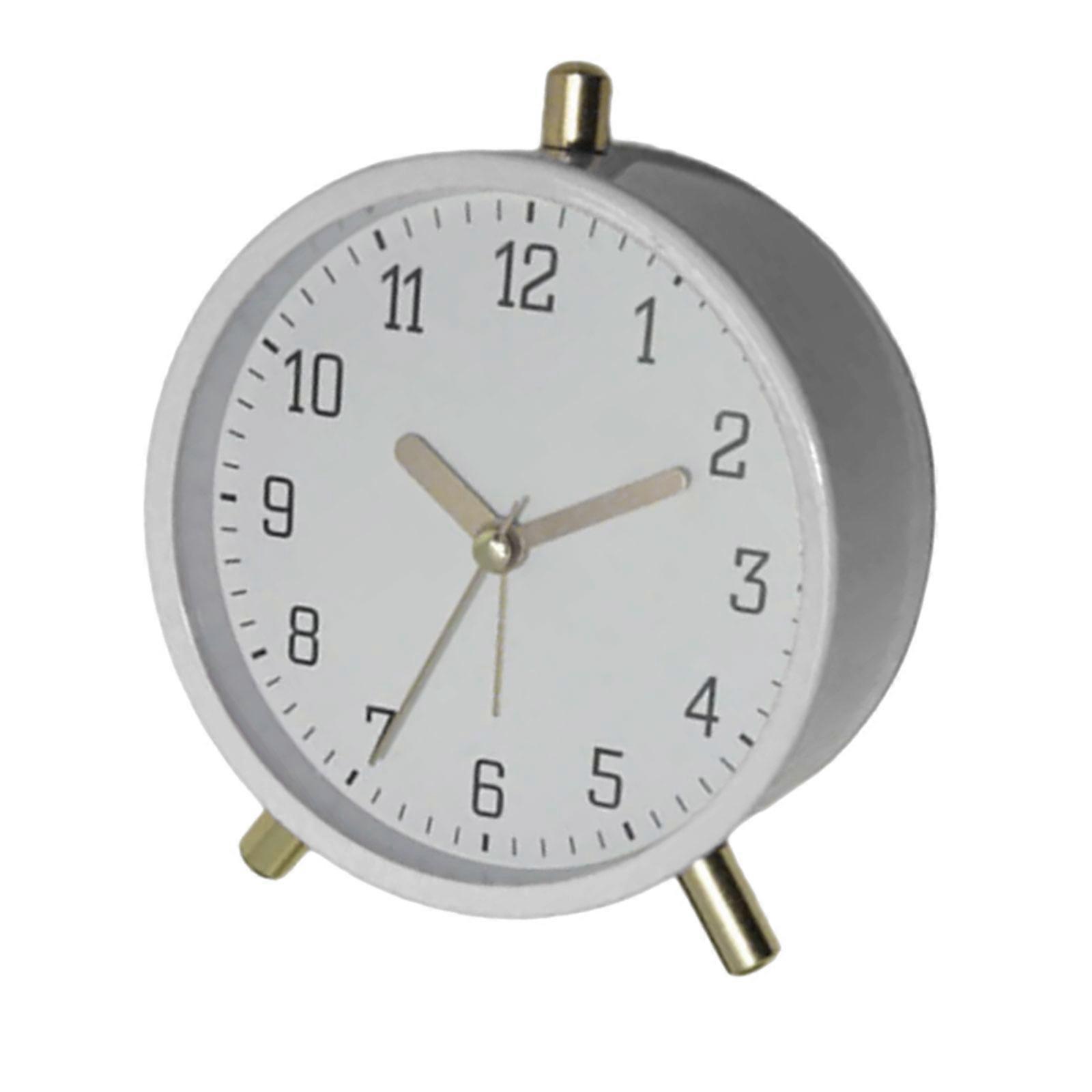 No Ticking Quiet Round Metal Alarm Clock with Nightlight Function for Quiet Sleep Environment in Bedrooms or Offices  White