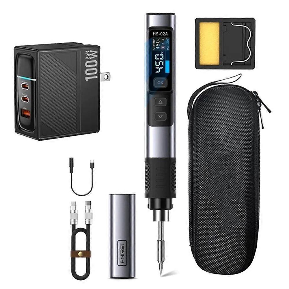 FNIRSI HS-02 Adjustable Temperature Soldering Iron 100-450℃ PD 90W Portable Repair Tool US PLUG