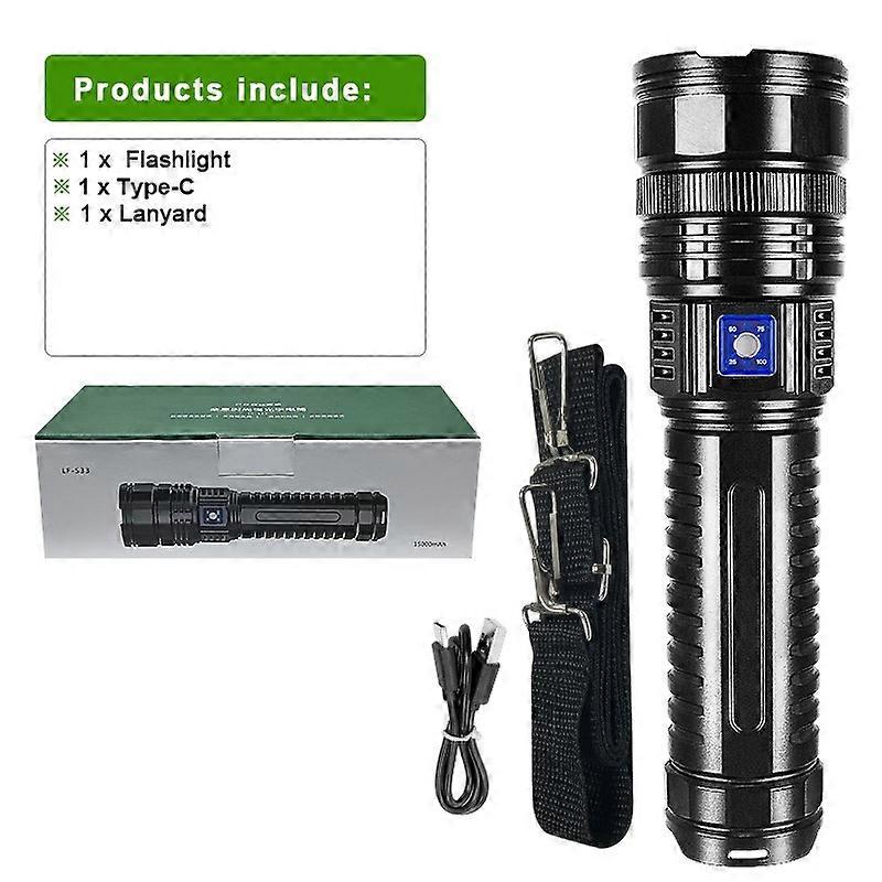 1000000LM Most Powerful LED Flashlight Rechargeable Type-c Flashlight Long Range 6000M Tactical Torch Light For Fishing Hunting