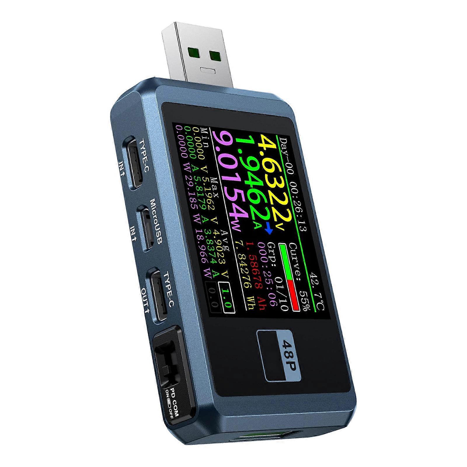 High Precise USB Charging Tester 6.5A Capacity LCD Display Real Time Data Recording Suitable  For Mobile Device Charging Multicolor