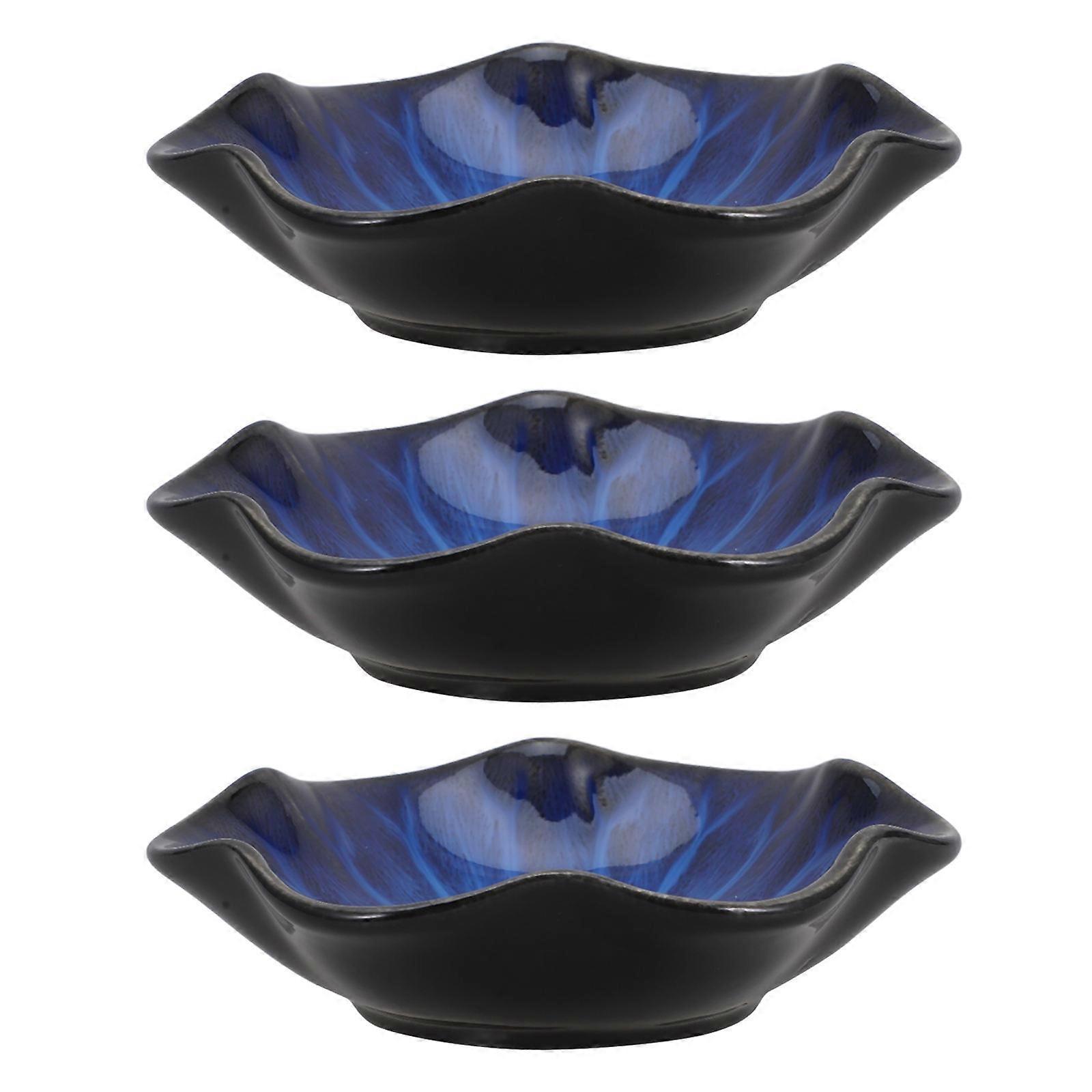 Dark Blue Ceramic Dipping Dish for Serving 3Pcs for Sauce Storage