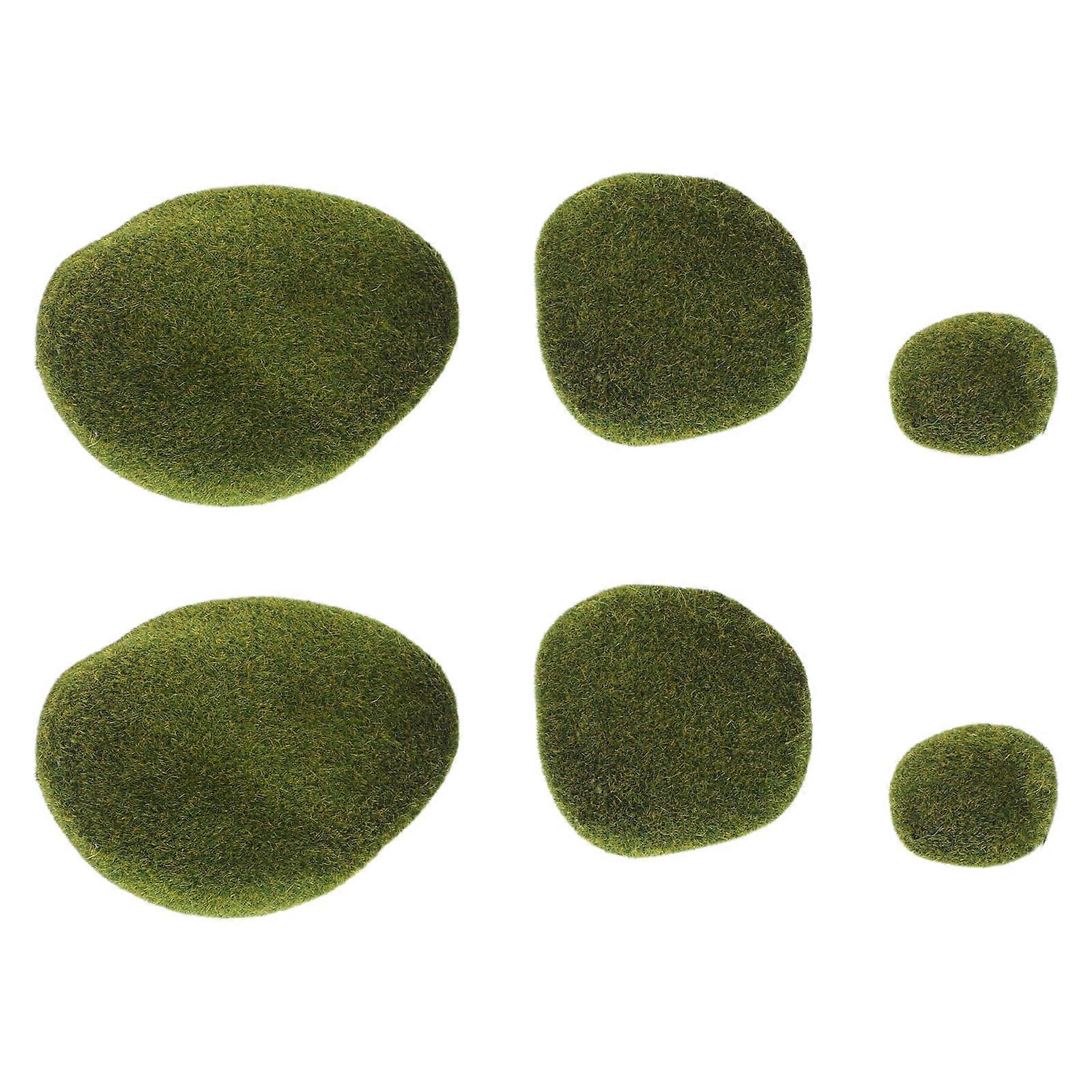 Fake Moss Artificial Faux Covered Stones Round Realistic Simulation 6Set For Garden Decor