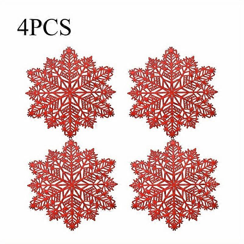 Festive Christmas Snowflake Placemat Set Non-slip Hollow-out Design Coasters Round Table Mats for Kitchen and Dining Decor