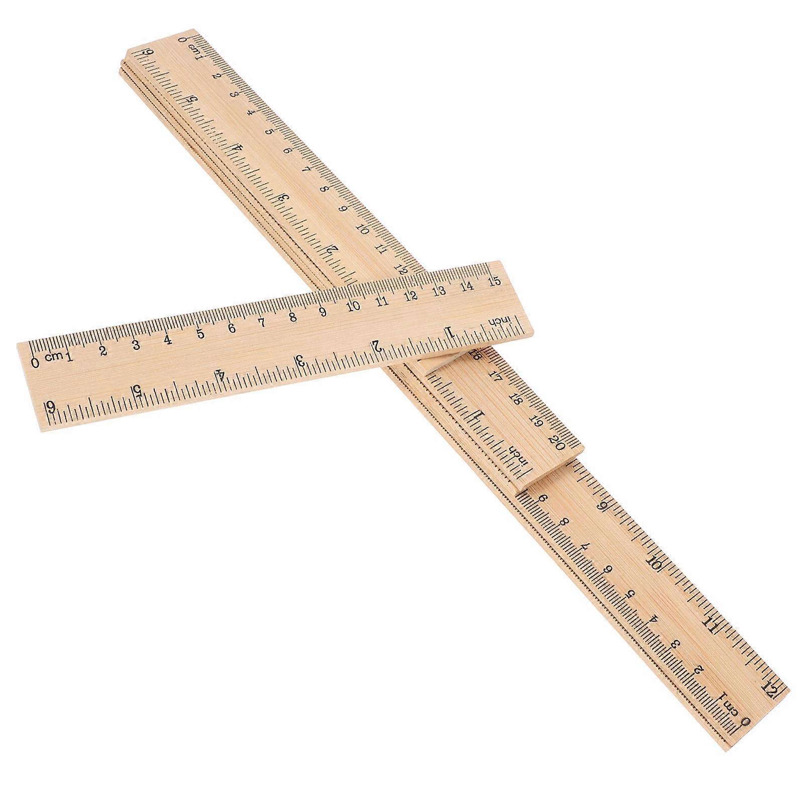 Bamboo Rulers Multi-Function Straight Ruler Set for School Use 6Pcs