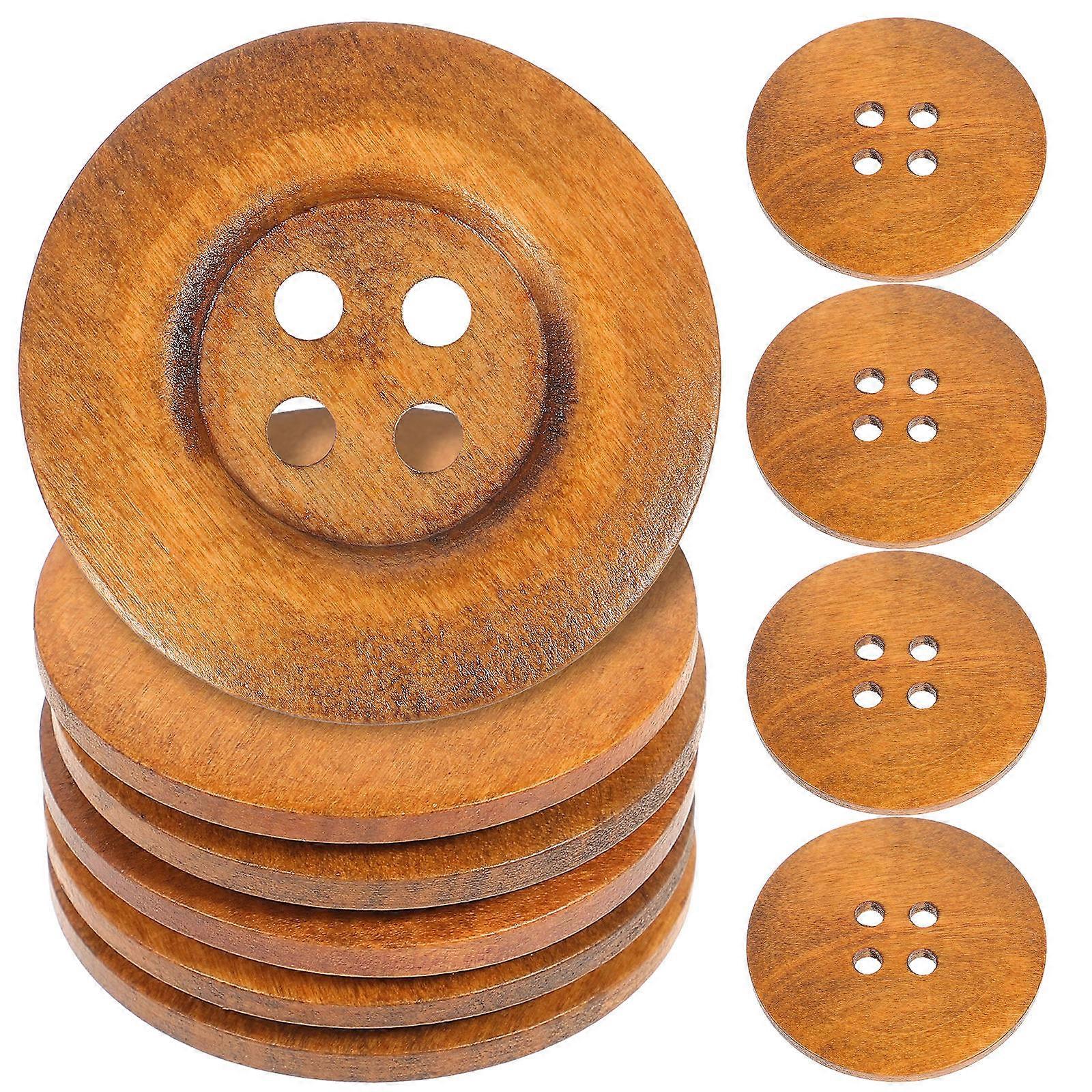 Wide Side Buttons Wooden Buttons for Decor 20Pcs Coffee Round 4 Holes Set