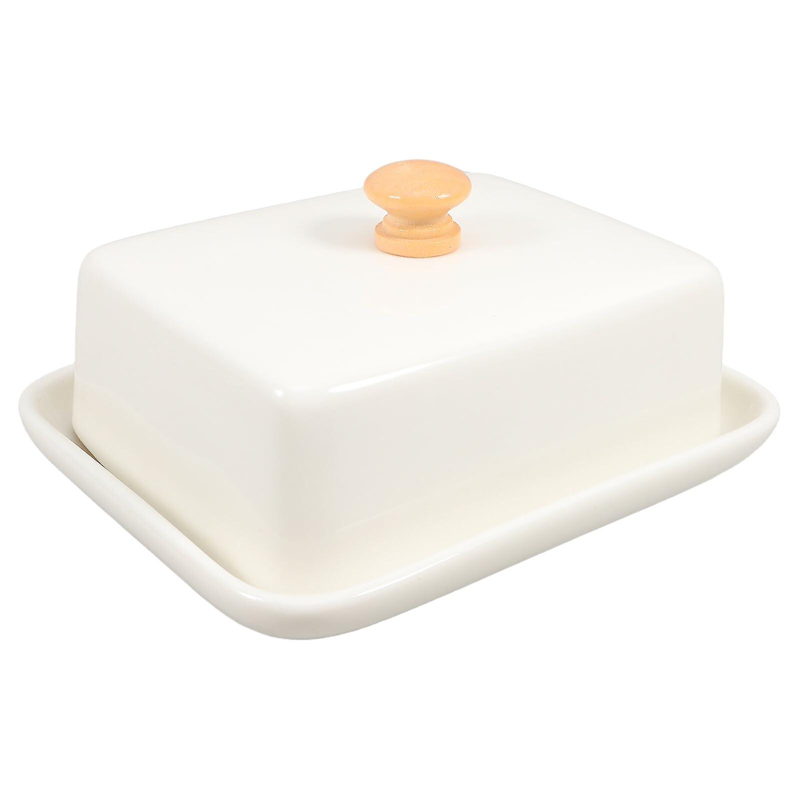 Ceramic Butter Dish with Lid Keeps Butter Fresh MoistureProof Elegant Design for Countertop White