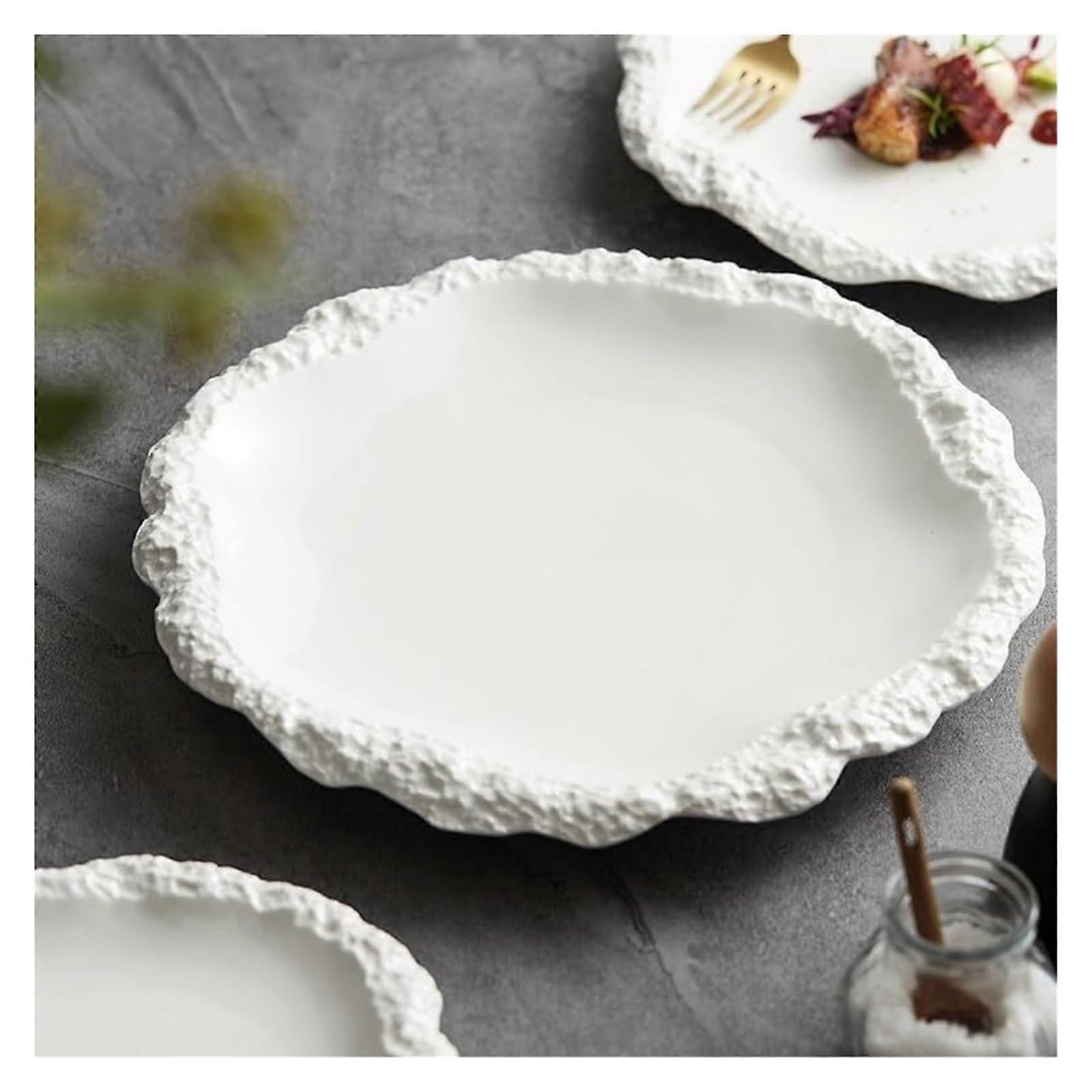 Elegant White Ceramic Serving Plates with Textured Rim, 10 and 12 Inch Dinner and Appetizer Platters