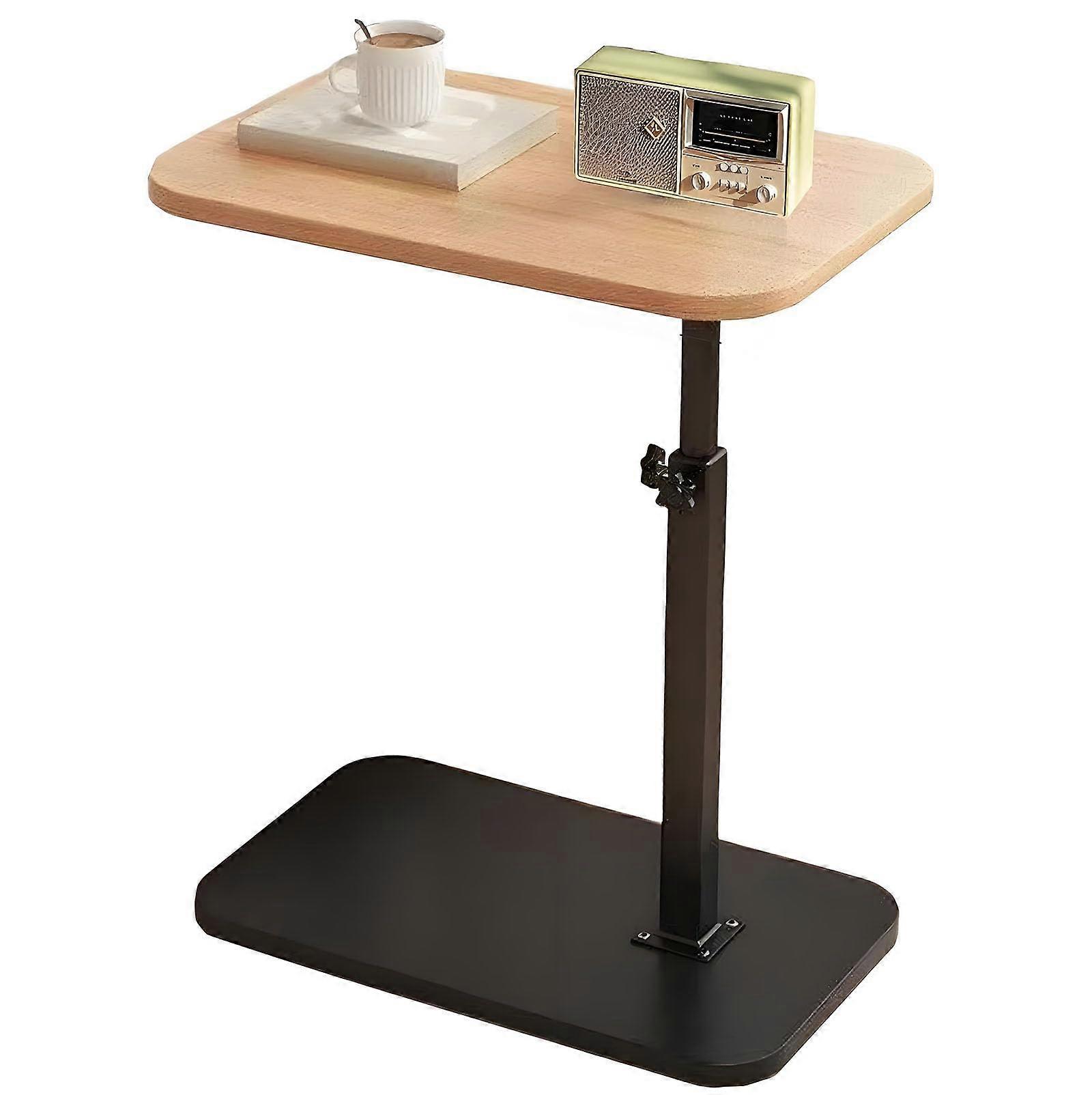 Adjustable C Shaped Side Table with Adjustable Height, Wood Grain Sofa and Bed Side Table for Small Spaces