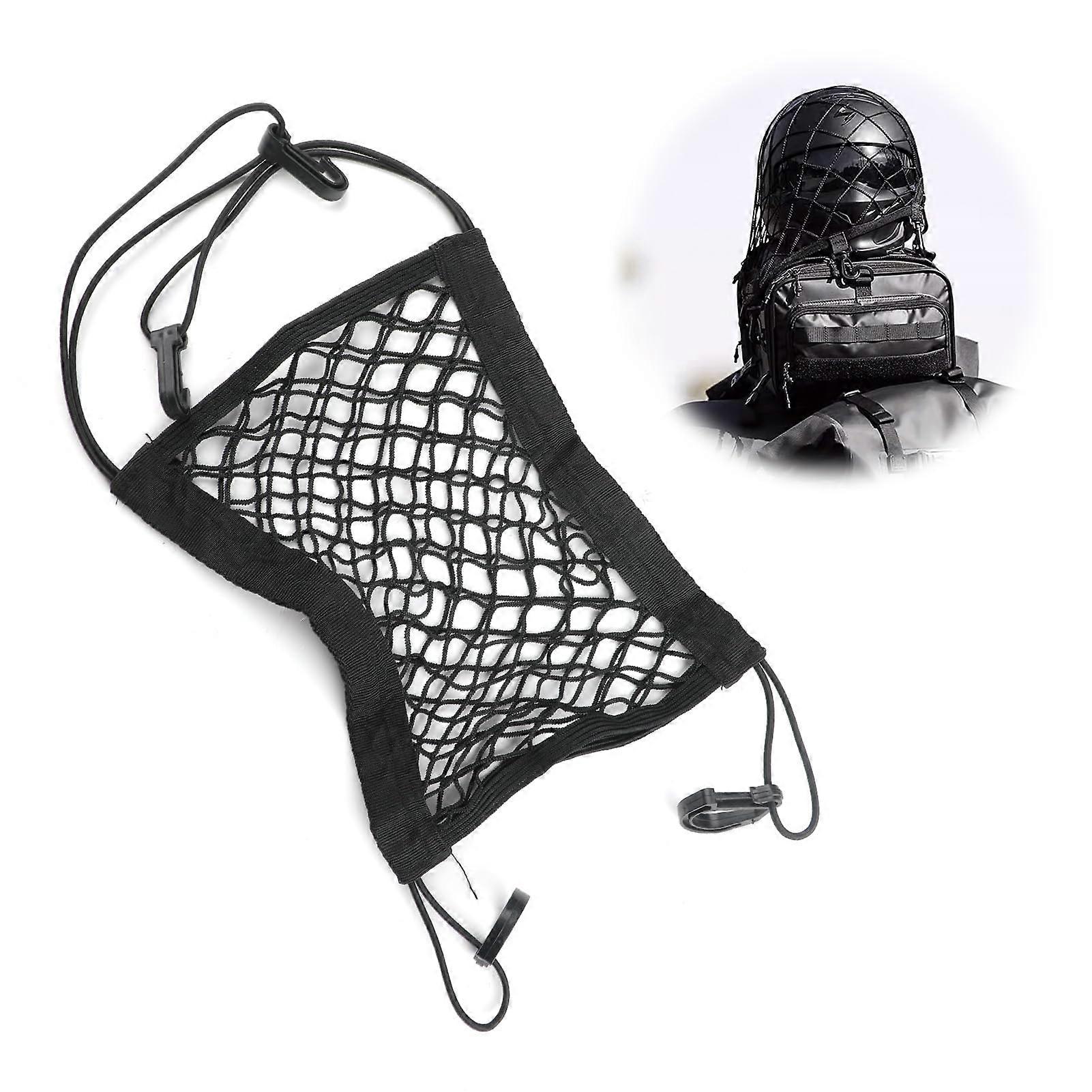 Motorcycle Cargo Net with 4 Adjustable Hooks, DoubleLayer Stretchable Helmet Mesh for Luggage