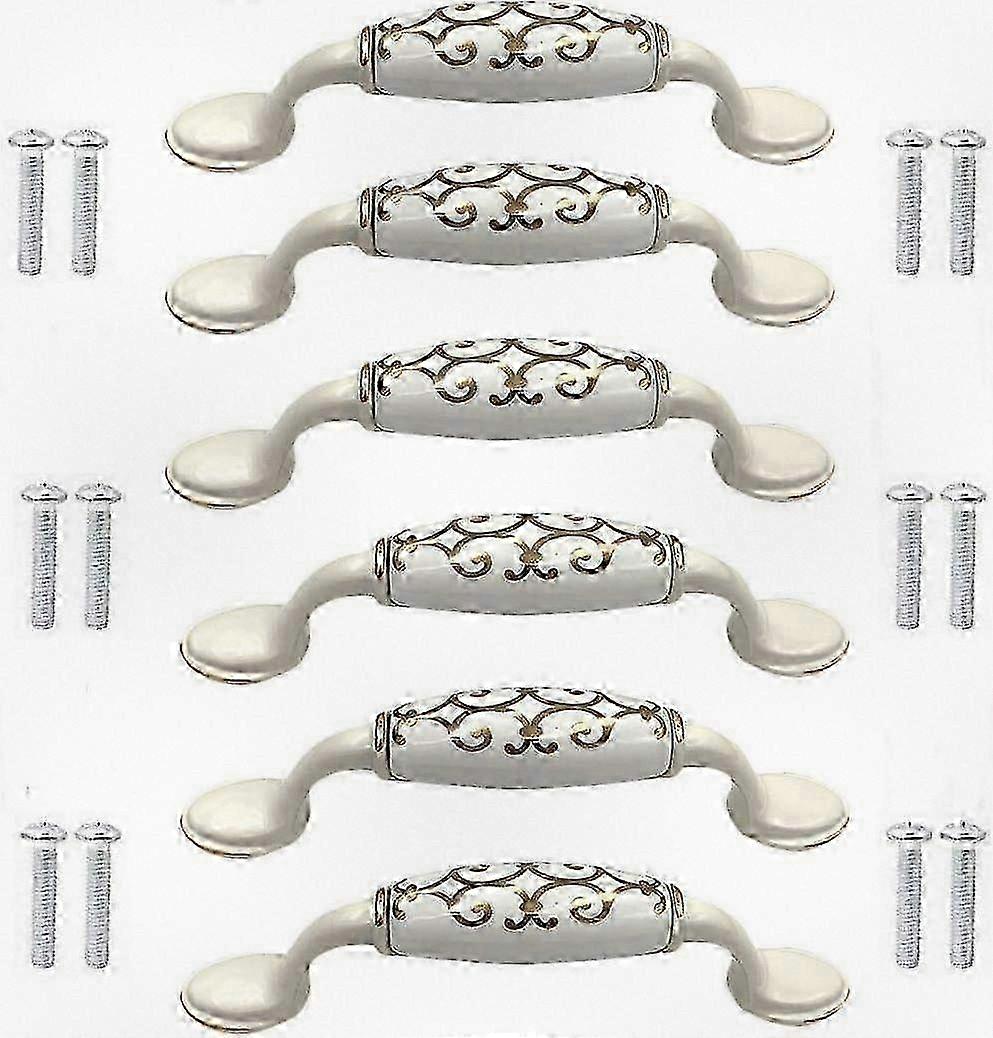 2025 6pcs Ceramic Alloy Cabinet Handles Traditional Style White Door Knobs