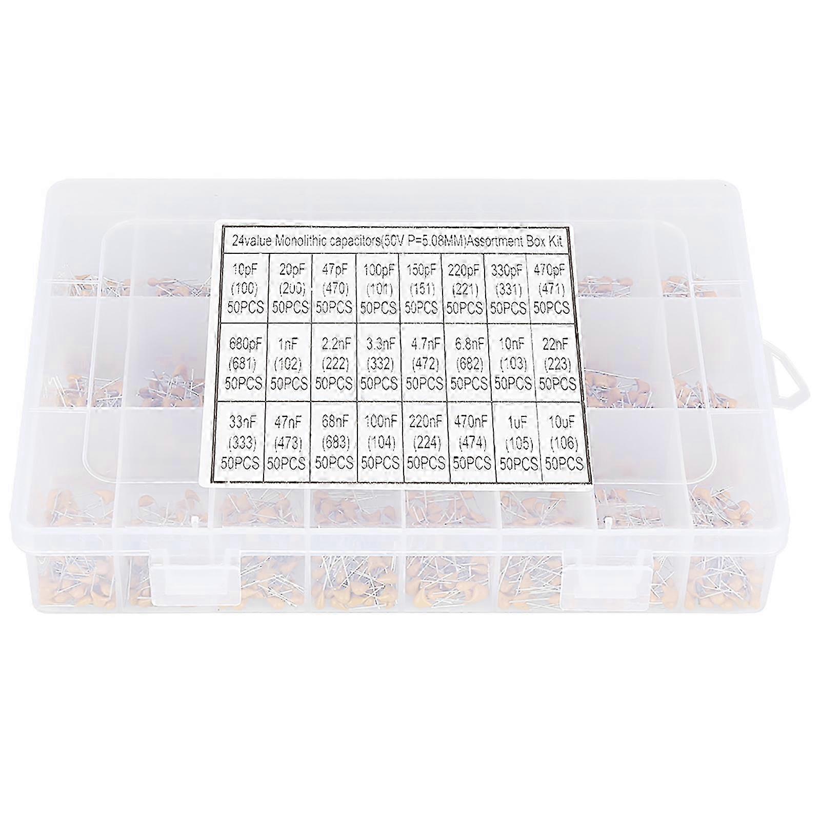 1200pcs 24 Values 50V 10pF?10uF Monolithic Ceramic Capacitor Assorted Kit 26-27s