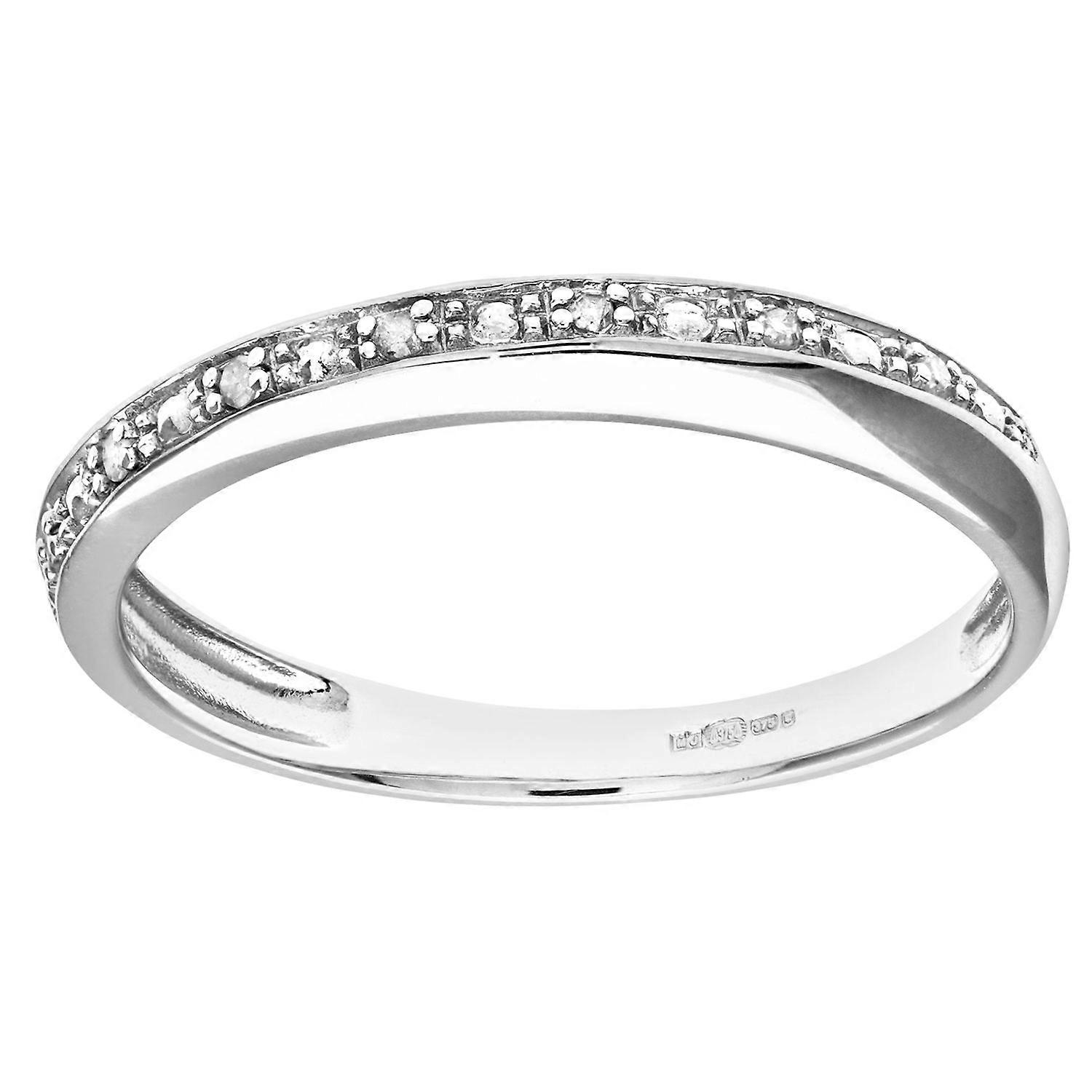Jewelco London 9ct White Gold Round 2pts Diamond Pave Edge Half Eternity Ring 3mm