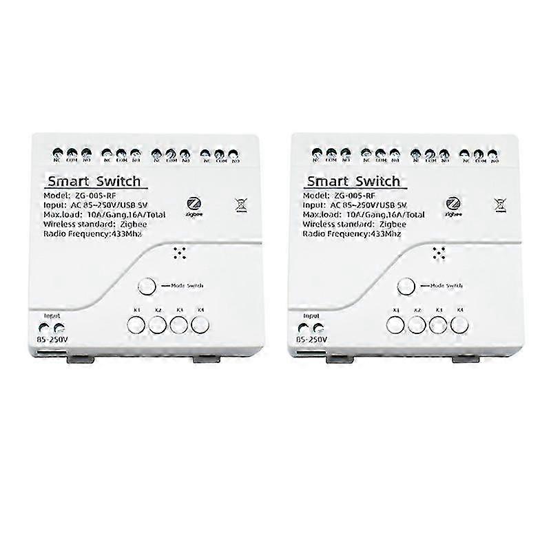 Geschikt voor 2x 4CH Zigbee Smart Light Switch Module AC 85-250V RF433 Ontvangt 10A Relais Werkt met Assistant, Tuya