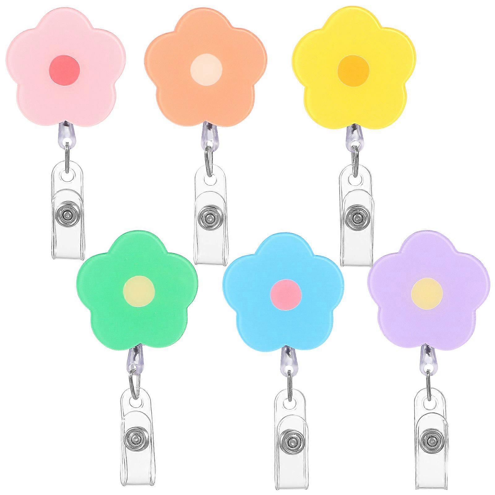 6Pcs Multi-function Badge Holders Portable Badge Clips Flower Shaped ID Card Holders