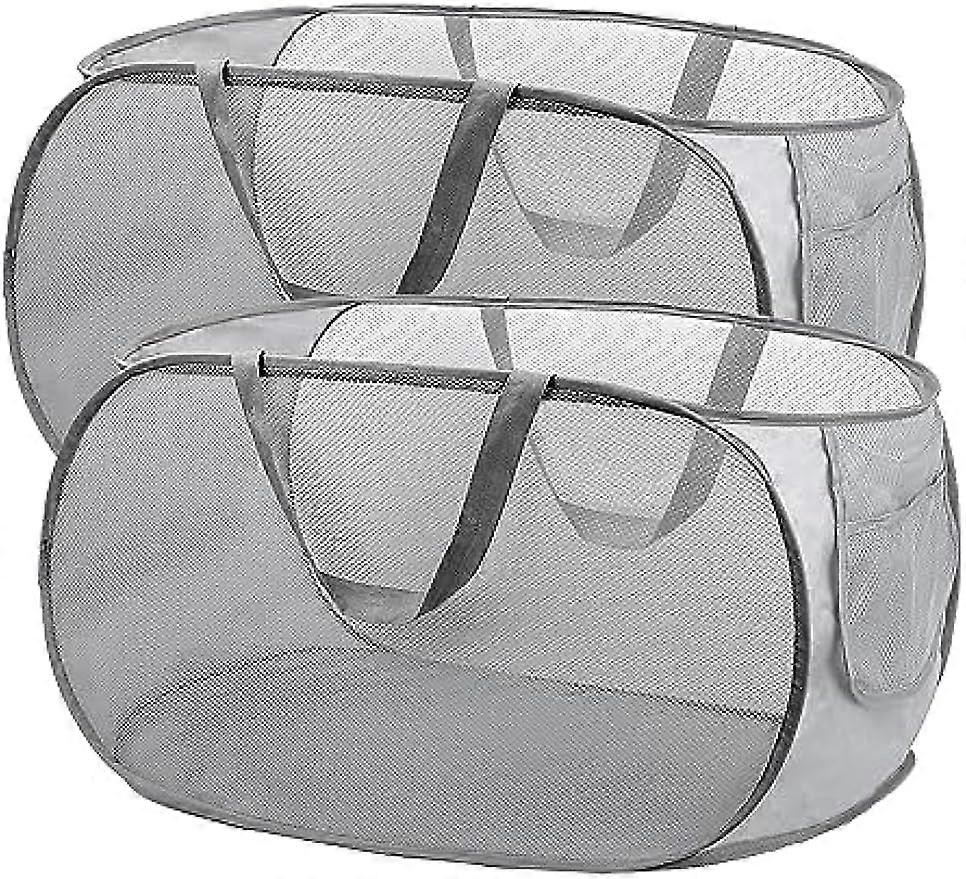 2 Pack Pop Up Laundry Hamper with Side Pocket, Large Collapsible Basket for Clothes Storage, Grey