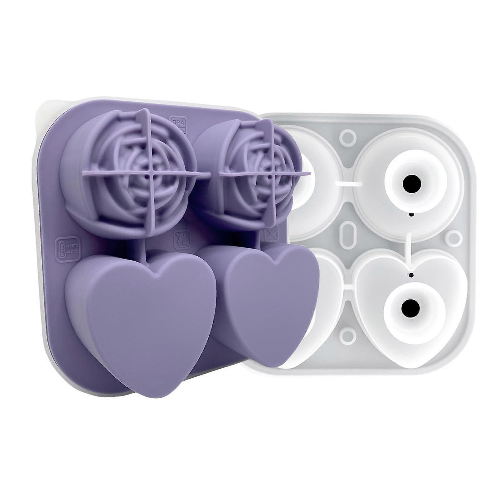 Silicone Ice Cube Mold Heart and Rose Shape EasyRelease Baking Tray Freezer Safe