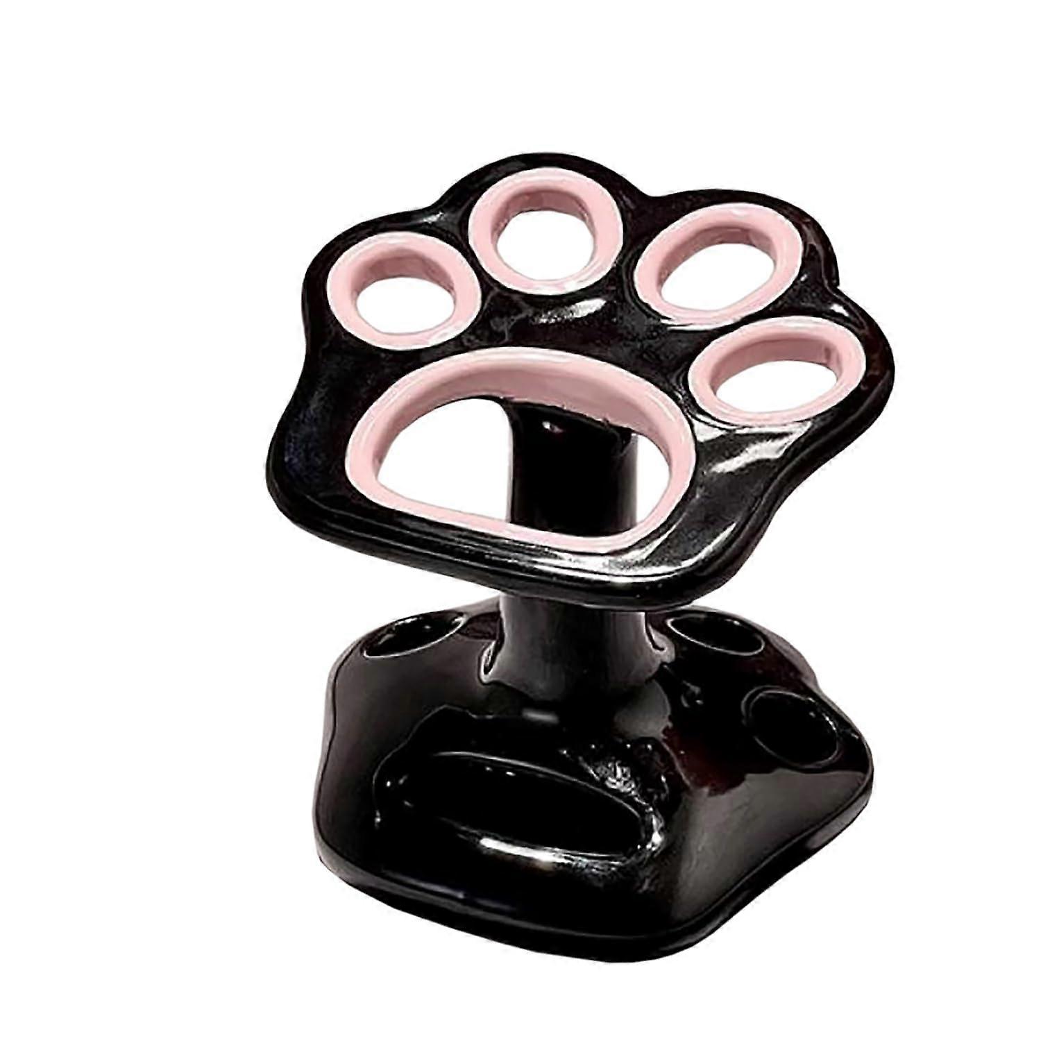 Cute Cat Ceramic Toothbrush Holder with Multiple Slots, Black Bathroom Countertop Organizer