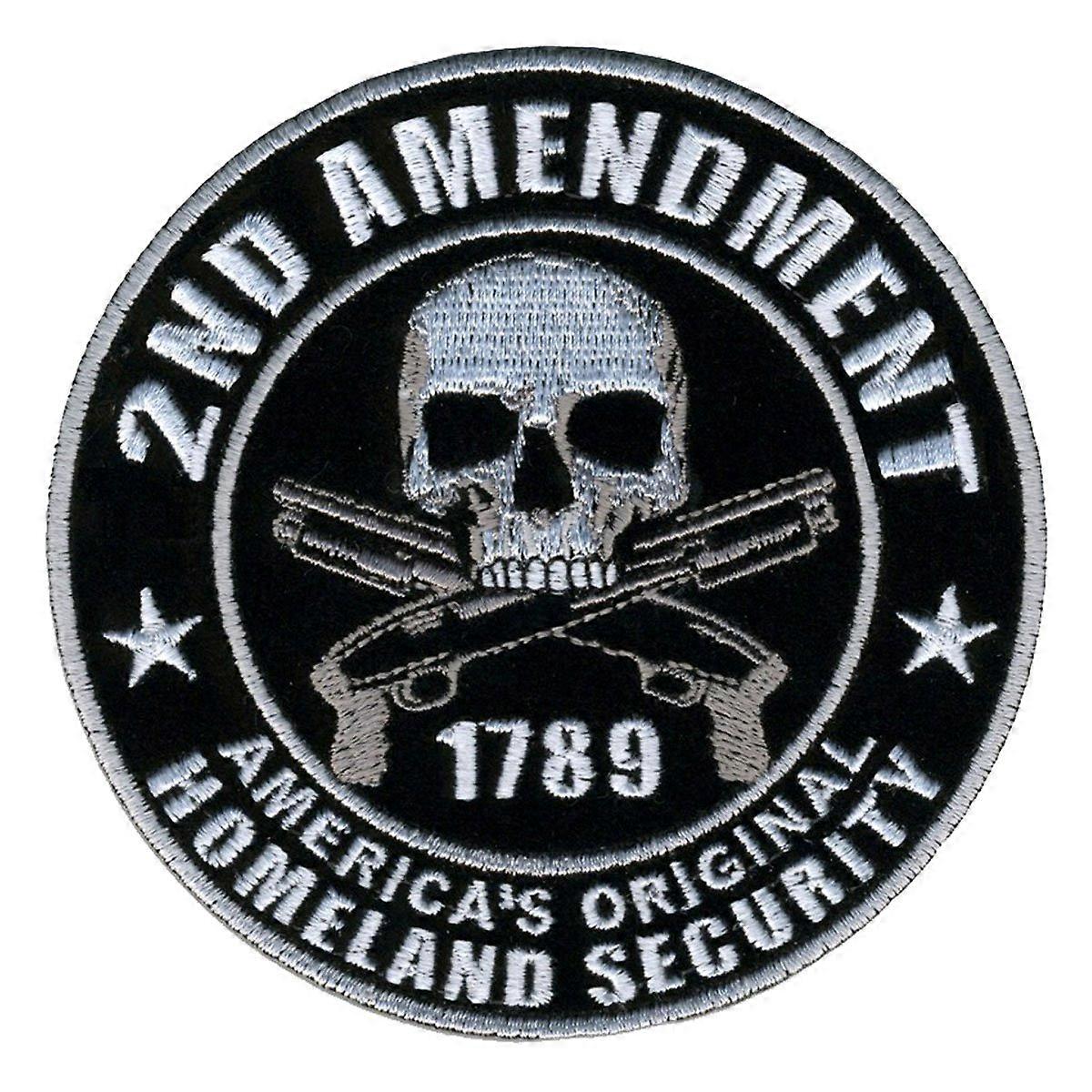 Homeland Security Second Amendment Skull Patch with Detailed Embroidery, Iron On or Sew On