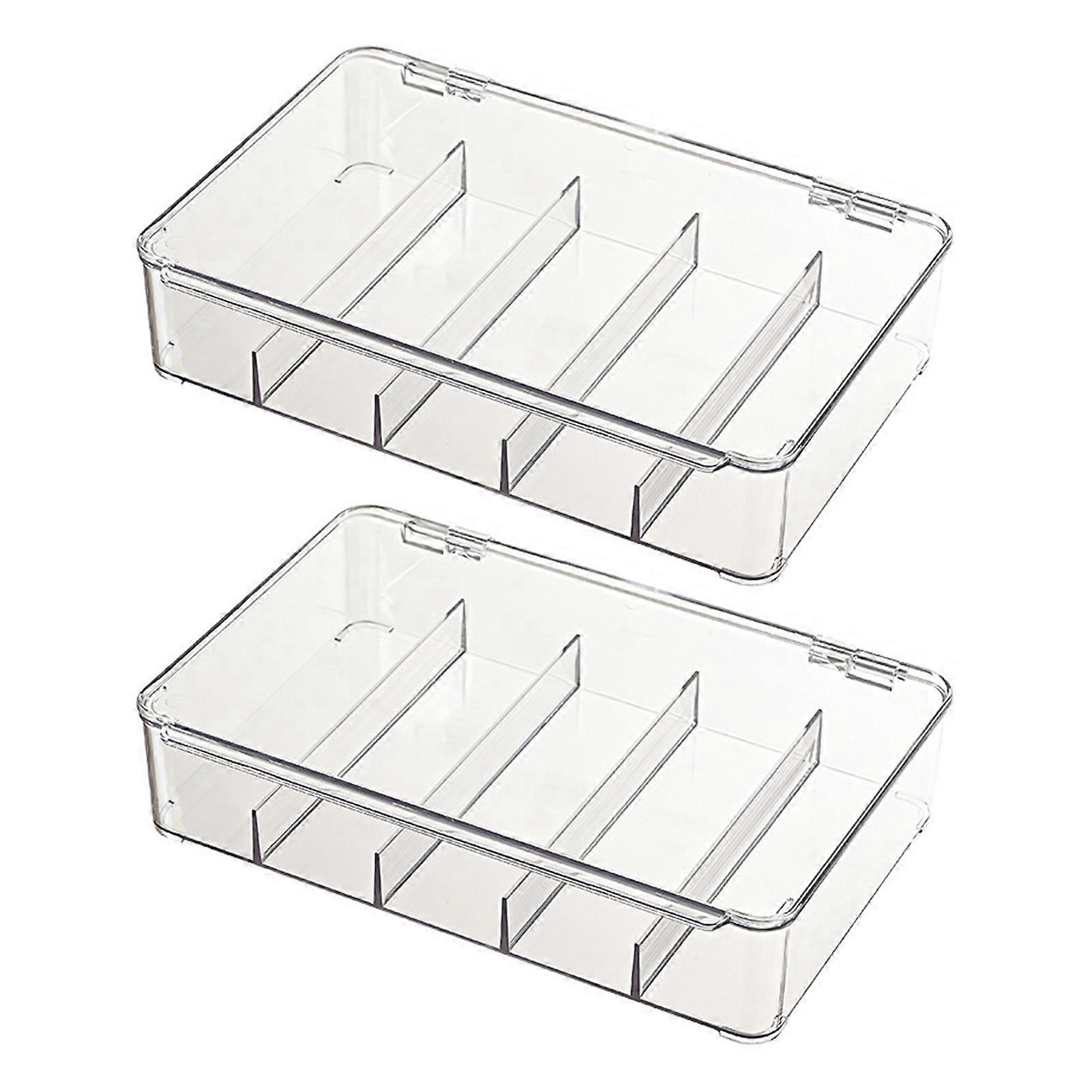 2pcs Clear Eyeglass Storage Box 5 Compartments, Dustproof Organizer Case Stackable