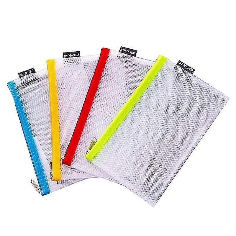 Mesh Grid Pencil Zipper Bag Waterproof Office Use 4Set