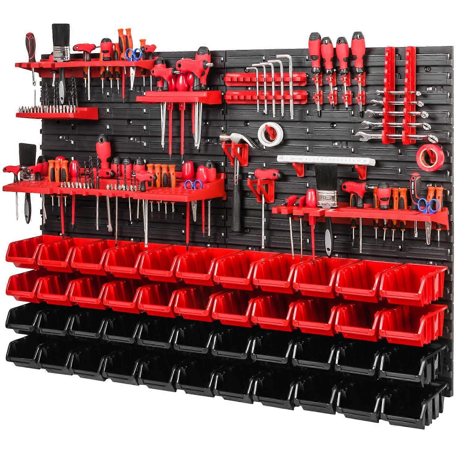 Tool Wall Storage System with 44 Stacking Boxes and Holders, Modular Workshop Organizer Set
