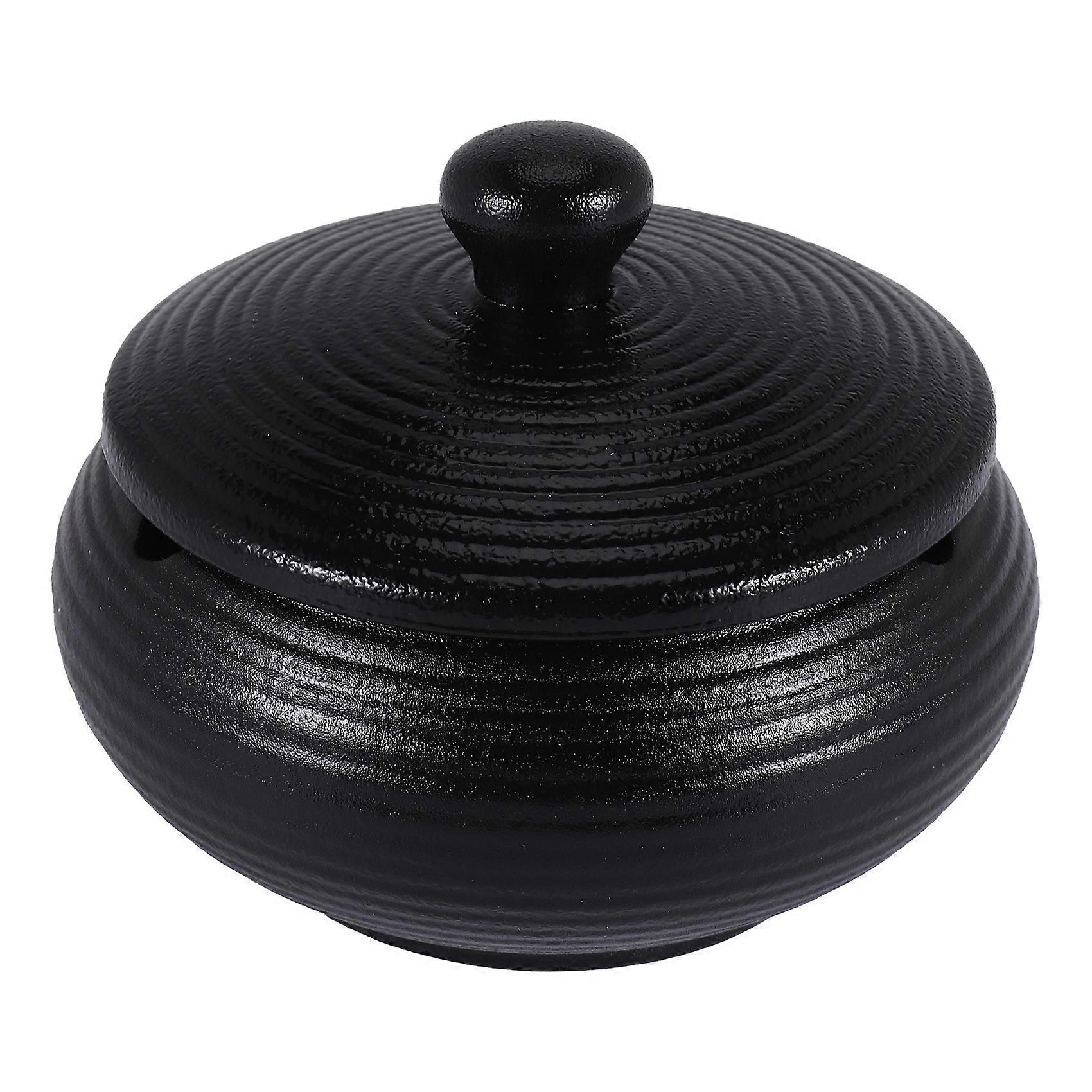 Ceramic Ashtray with Windproof Lid for Indoor Outdoor Use -Black