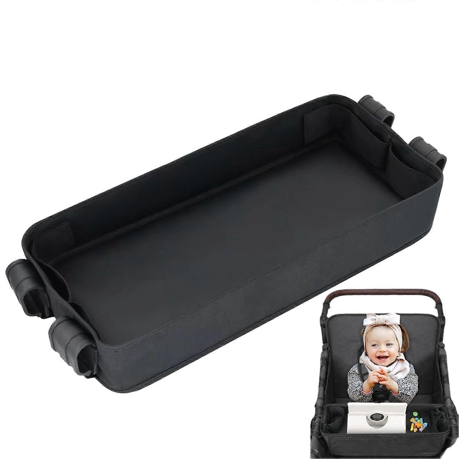 Universal Stroller Snack Tray with Cup Holder, Waterproof PU Leather, DoubleSided, 4 Holders