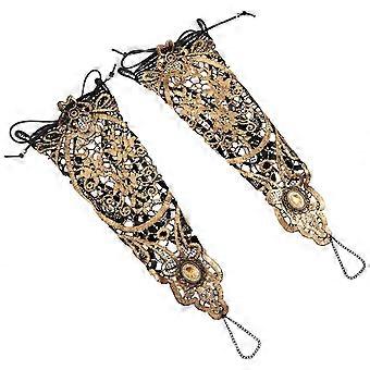 Bronzing Lace Fingerless Gloves for Women 2Pcs Gothic Bridal Rhinestone Bracelet Cuffs