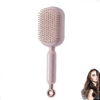 Self Cleaning Hair Brush with Retractable Cushion for Gentle Detangling and Massage, Pink