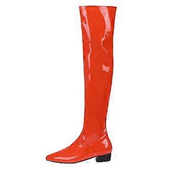 Stiefel für Teenager-Mädchen Herbst/Winter Candy Low Heel Lack Synthetik Seitlicher Reißverschluss Hohe Overknee-Stiefel US:4.5(35)