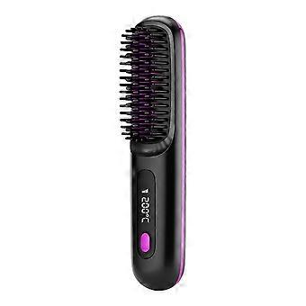 Brosse lissante sans fil avec charge rapide USB, peigne en céramique à chauffe rapide (30 s), 3 niveaux de température, noire