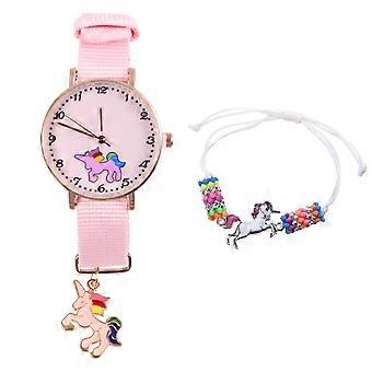 Girls Watch Unicorn Quartz Strap Bracelet for Wearing 6Pcs Set Pink