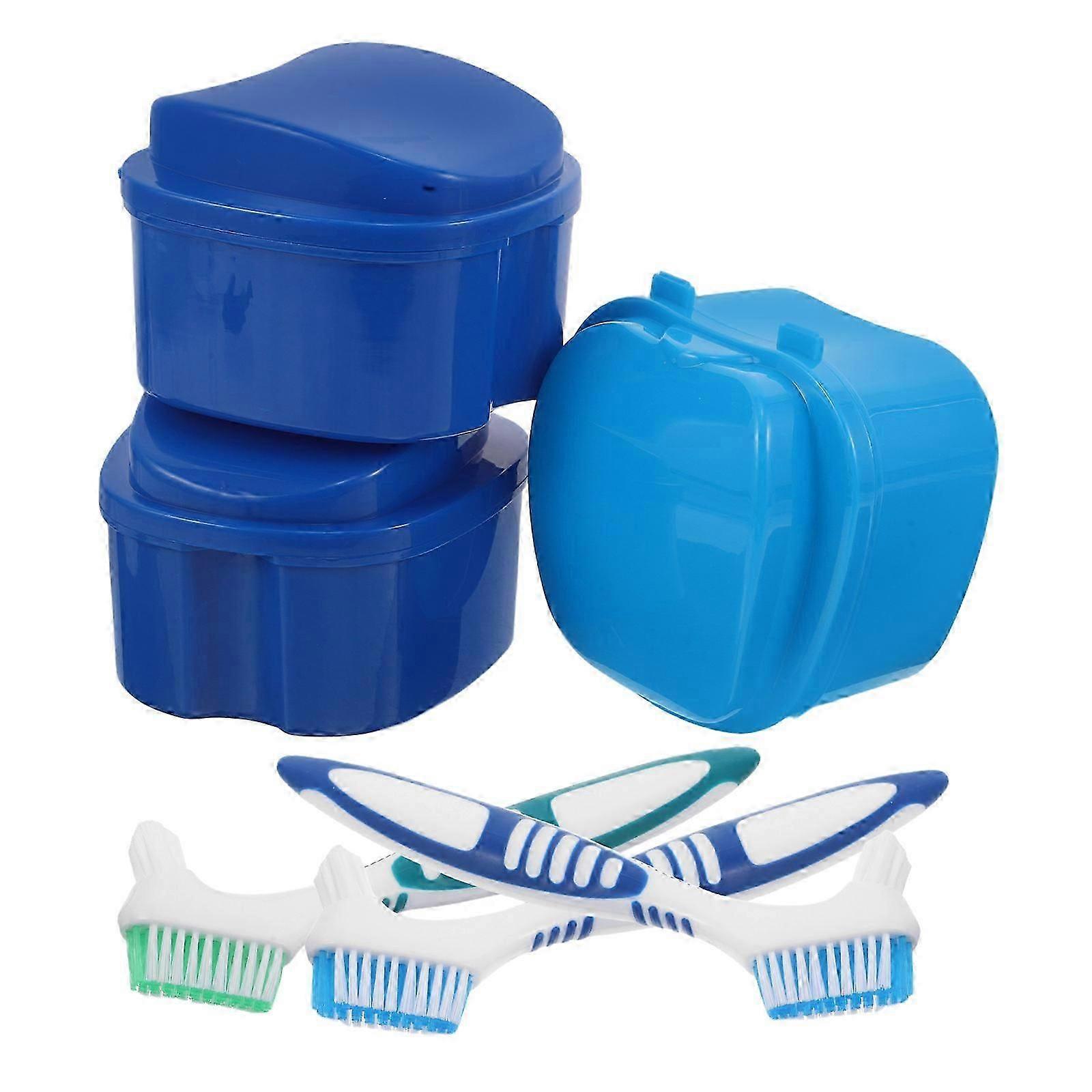 Assorted Color Denture Care Kit for Storage Use Includes Brush 3Sets
