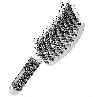 Curved Vented Boar Bristle Nylon Hair Brush compatible withFast Blow Drying and Detangling