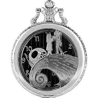 Silver Engraved Quartz Pocket Watch, Antique Pattern, Gift for Men
