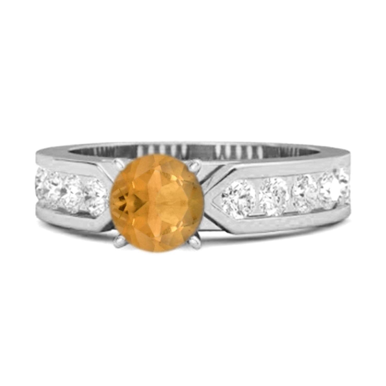 Citrine Round Solitaire Statement Ring- 925 Sterling Silver