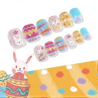 Kaninchen-Press-On-Nägel, Ostern, selbstklebend, Press-On-Nägel für Kinder, vorgeklebt, künstliche Nägel, süßes Kaninchenmuster, Sicherheit
