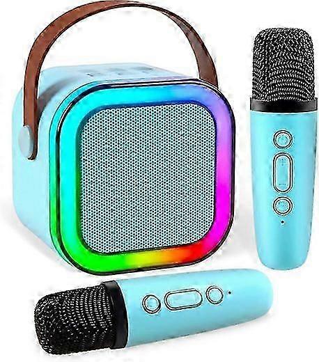 Portable Bluetooth Karaoke Machine with 2 Wireless Microphones, 6 Voice Effects, 7-Color Lights, 10-Hour Battery, for Kids Party Home Travel