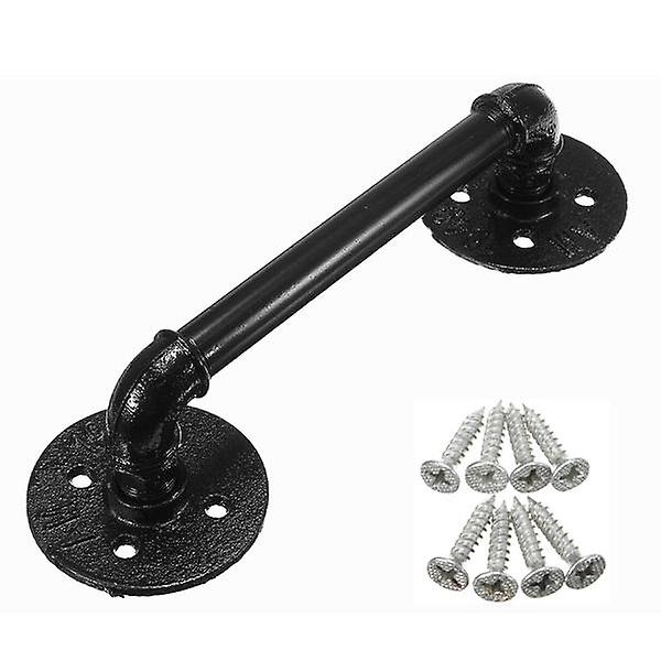 Black Iron Pipe Door Handle 29.5cm Threaded Pipe Drawer Pull With Screws