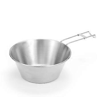 304 Stainless Steel Camping Bowl 300ml with Foldable Handle, Lightweight Travel Picnic Outdoor Tableware