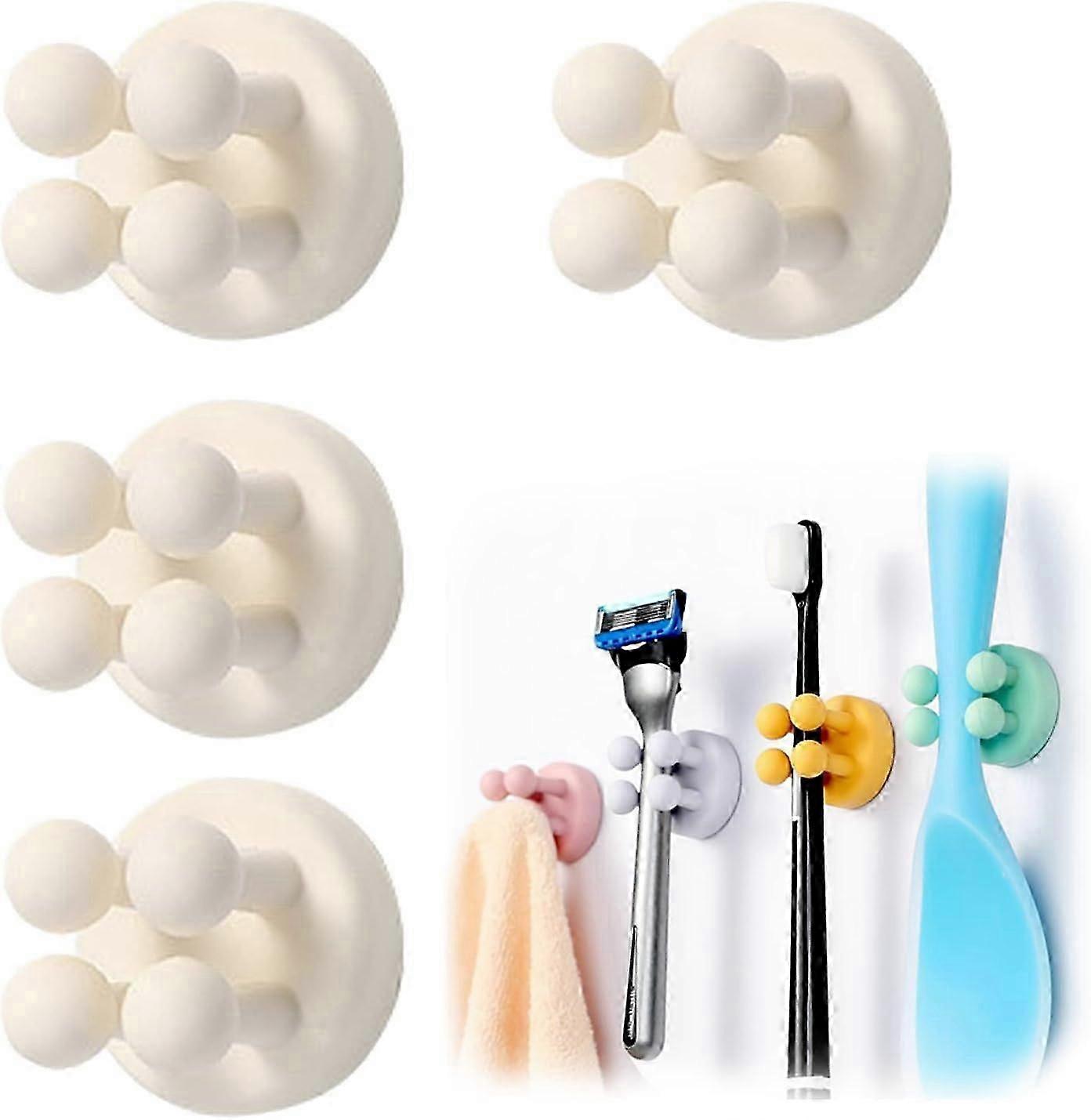 4 pcs Silicone Toothbrush Holder Multi-Function Hook Waterproof (WHITE)