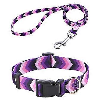 Hundehalsband- und Leinen-Set mit bohème-blumen- und tribal-geometrischen Mustern – Weiches Halsband im Ethno-Stil, verstellbar für kleine, mittlere und große Hunde (Lila Pfeil)