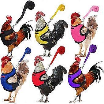 Adjustable Chicken Harness with Leash, 6PCS Breathable Mesh Vest for 3~5kg Chicken Duck Goose, 3.6ft Nylon Leash